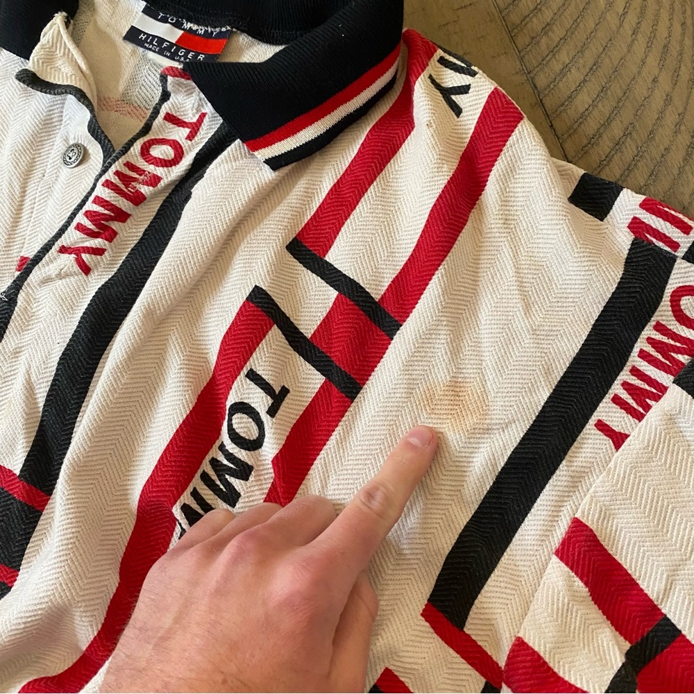 Vintage Tommy Hilfiger Rugby Polo Shirt All Over Graphics Men’s Large 80’s 90’s - Picture 8 of 10